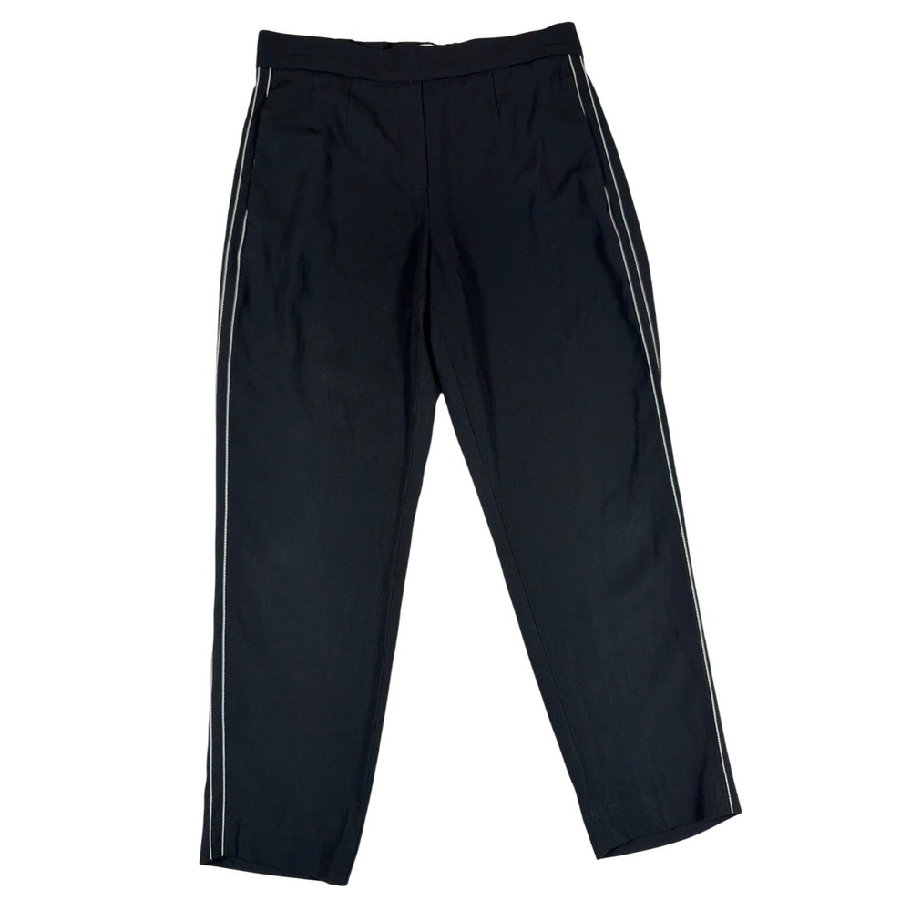 Babaton Aritzia Black Tapered Side Stripe Dress Pants Sz 6 Elastic Waist Trouser